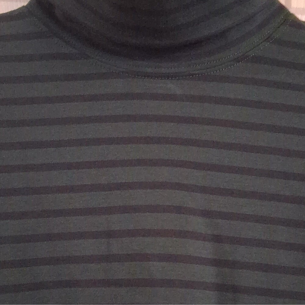 L.L.Bean Womens XS Striped Turtleneck Pullover Sweater Cotton Green Navy